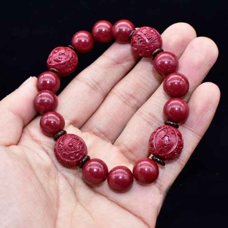 Four Celestial Guardians Cinnabar Bracelet – Handcrafted Spiritual Protectio